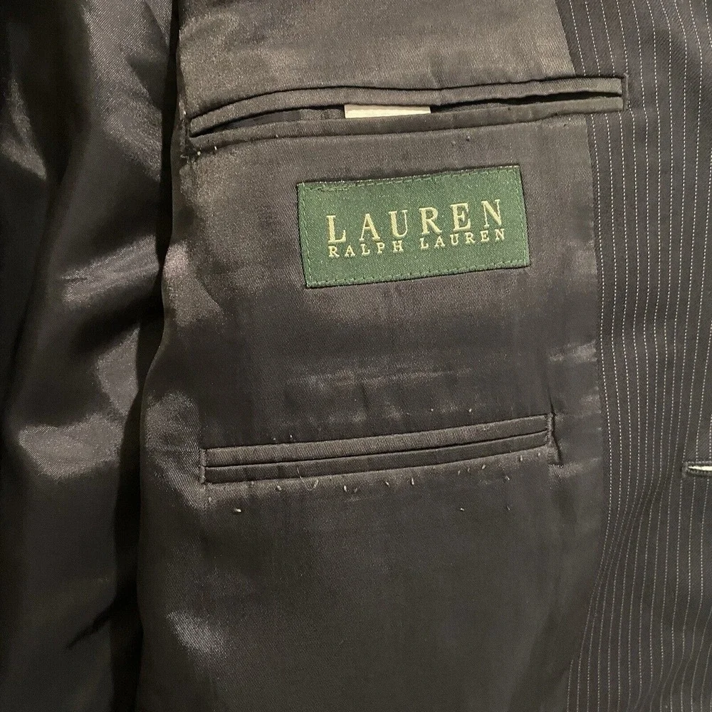 Lauren Ralph Lauren‎ 44L Navy Pinstripe Suit Jacket Blazer 100% Wool Classic Fit